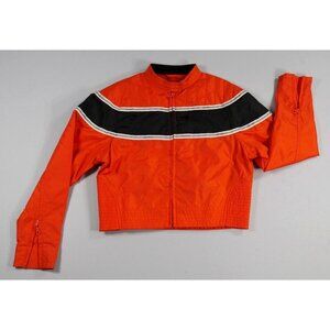 USA BD Biker Design Riding Gear Orange Motorcycle Jacket Black Stripe Mens Small